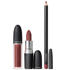 MAC Powdered Snow Powder Kiss Lip Kit Brown Gift Set